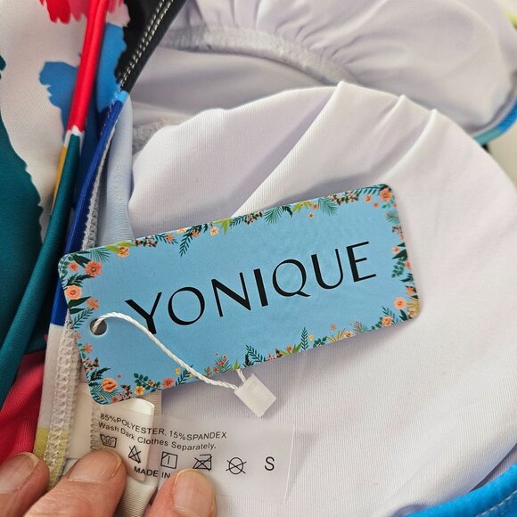 Yonique Womens Tummy Control V-Neck Halter Top Tankini Swimsuit Set Size Small - Picture 8 of 9